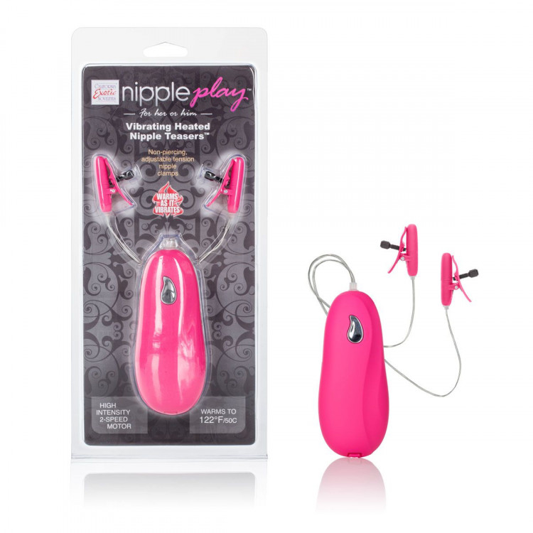 Розовые зажимы на соски с нагревательным эффектом с вибрацией Heated Nipple Teasers 