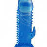 Голубая насадка с усиками и отростком для стимуляции клитора