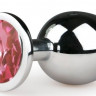 Серебристая анальная пробка Metal Butt Plug с розовым кристаллом - 8,4 см.