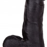 Чёрный виброфаллос с мошонкой - 15,5 см.