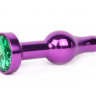 Удлиненная шарикообразная фиолетовая анальная втулка с зеленым кристаллом - 10,3 см.