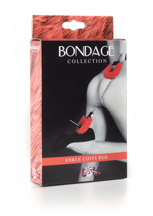 Красные меховые оковы на ноги BONDAGE