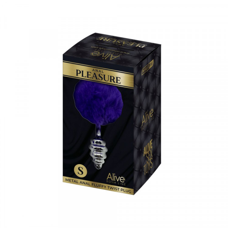 Анальная пробка Metal Anal Fluffly Twist Plug S с фиолетовым хвостиком
