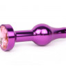 Удлиненная шарикообразная фиолетовая анальная втулка с розовым кристаллом - 10,3 см.