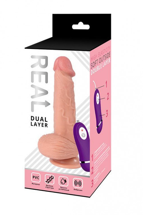 Телесный реалистичный вибратор REAL Dual Layer  - 20 см.