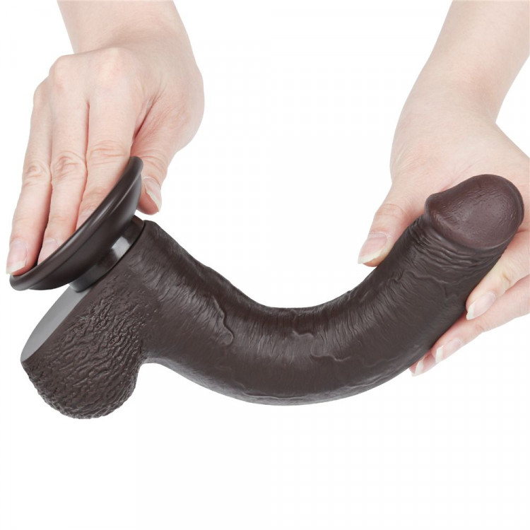 Коричневый фаллоимитатор 9 Sliding Skin Dual Layer Dong на присоске - 22 см.