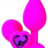 Розовая силиконовая пробка с фиолетовым кристаллом-сердцем - 10,5 см.