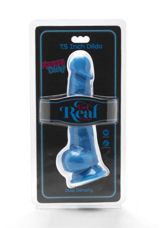 Голубой фаллоимитатор Happy Dicks 7.5 with Balls - 19 см.