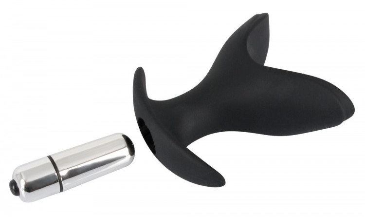 Чёрная анальная V-образная пробка Black Velvets Vibrating Anchor Plug с вибрацией - 10,3 см.