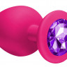 Большая розовая анальная пробка Emotions Cutie Large с фиолетовым кристаллом - 10 см.
