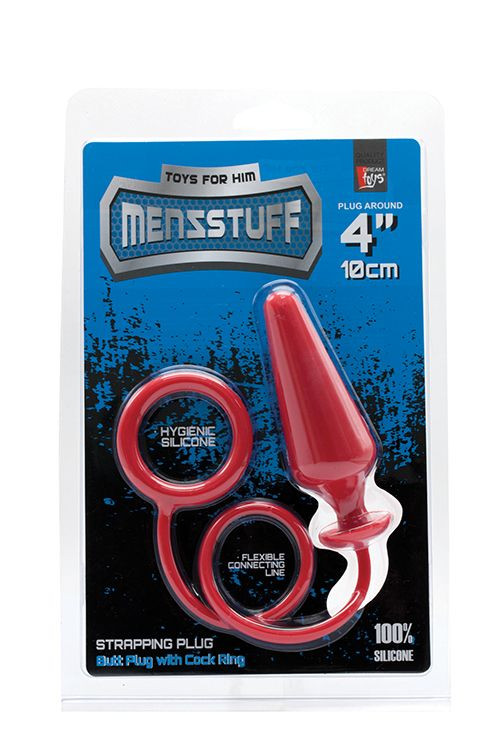 Красное эрекционное кольцо с анальной пробкой MENZSTUFF 4INCH SINGLE RING ANAL PLUG