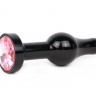 Удлиненная шарикообразная черная анальная втулка с розовым кристаллом - 10,3 см.