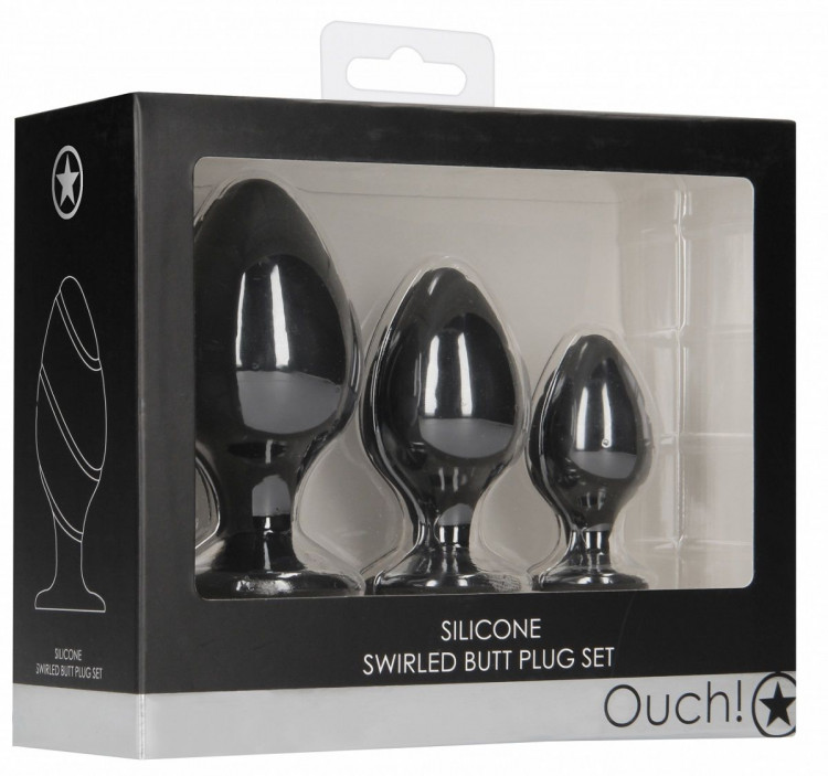 Набор из 3 черных анальных пробок Swirled Butt Plug Set