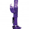 Фиолетовый вибратор с ротацией бусин, клиторальным стимулятором и надёжной присоской