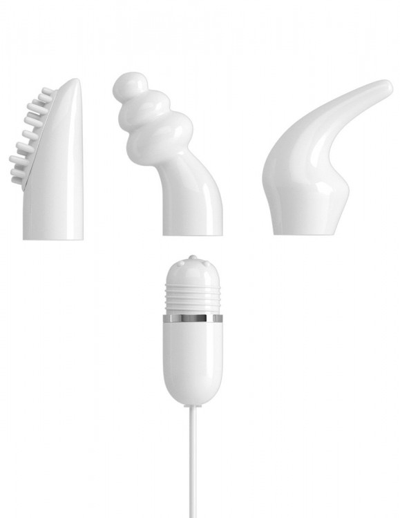 Белый вибромассажер с набором насадок USB MASSAGE KIT на проводе USB
