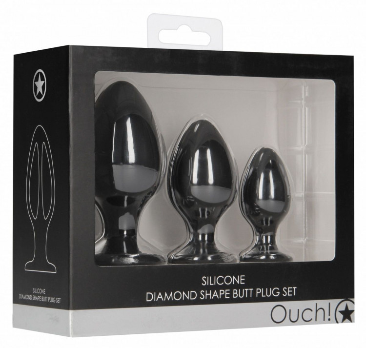 Набор из 3 черных анальных пробок Diamond Shape Butt Plug Set