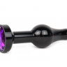 Удлиненная шарикообразная черная анальная втулка с кристаллом фиолетового цвета - 10,3 см.
