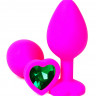 Розовая силиконовая пробка с зеленым кристаллом-сердцем - 8,5 см.