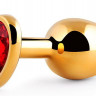 Золотистая анальная пробка с красным стразом-сердечком - 8 см.