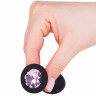 Чёрная анальная втулка с розовым кристаллом - 7,3 см.