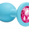 Средняя голубая анальная пробка Emotions Cutie Medium с розовым кристаллом - 8,5 см.