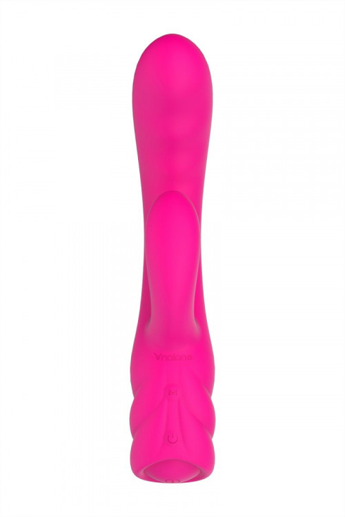 Розовый вибратор с клиторальным стимулятором Nalone PureX2 - 20,7 см.