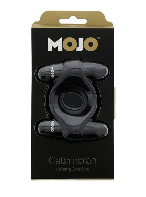 Чёрное эрекционное кольцо с 2 виброэлементами MOJO CATAMARAN