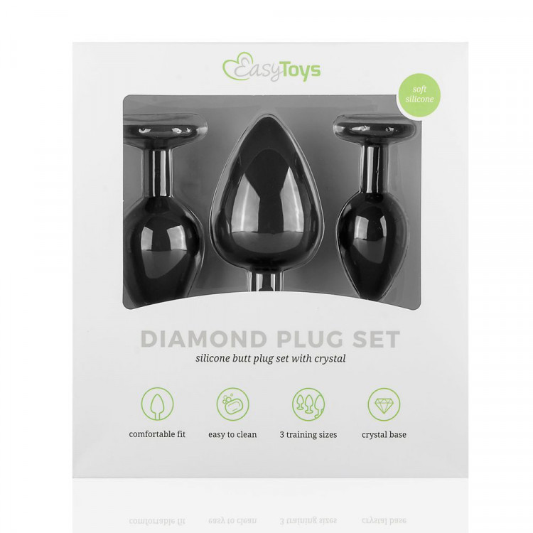 Набор из 3 черных анальных пробок со стразами Diamond Plug Set