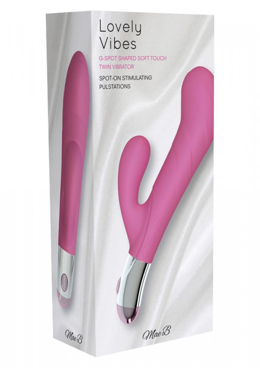 розовый вибратор со стимуляцией клитора Lovely Vibes G-spot Twin - 20 см.