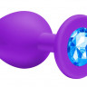 Малая фиолетовая анальная пробка Emotions Cutie Small с голубым кристаллом - 7,5 см.
