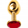 Малая золотистая анальная втулка с красным кристаллом - 6 см.