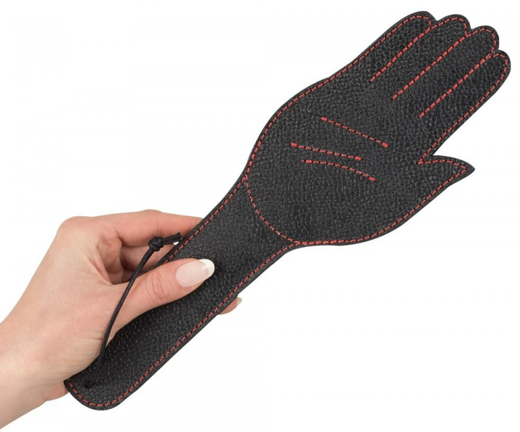 Чёрная шлёпалка Slapper Hand в виде ладошки с контрастной строчкой - 30 см.