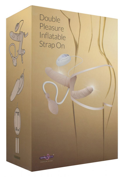 Женский страпон DOUBLE VIBRATING STRAP-ON с вагинальной пробкой - 17 см.