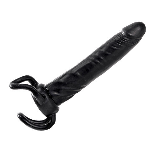 Чёрная насадка-фаллос для двойного проникновения INFLATABLE DILDO SLIM DONG  - 13,5 см.