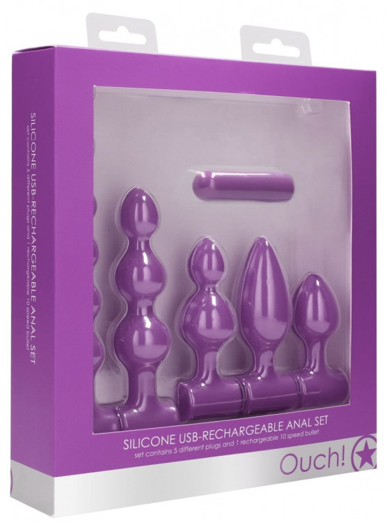 Фиолетовый анальный вибронабор USB-Rechargeable Anal Set