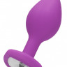 Фиолетовая анальная пробка с прозрачным стразом Diamond Heart Butt Plug - 7,3 см.