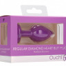 Фиолетовая анальная пробка с прозрачным стразом Diamond Heart Butt Plug - 7,3 см.