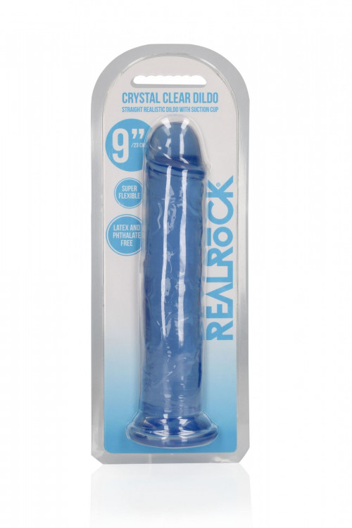 Синий фаллоимитатор Crystal Clear на присоске - 25 см.
