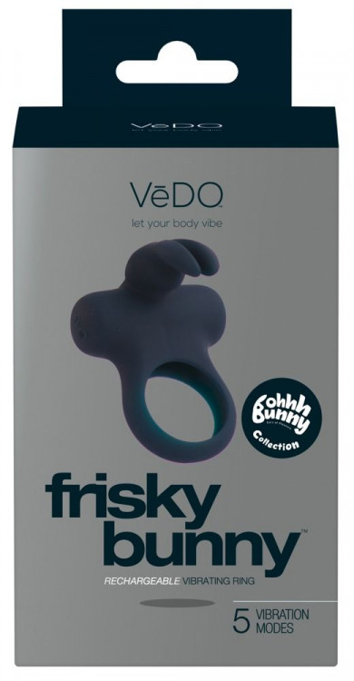Чёрное эрекционное перезаряжаемое виброкольцо VeDO Frisky Bunny