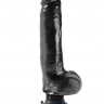 Чёрный виброфаллос со съемной присоской 9  Vibrating Cock with Balls - 22,9 см.