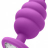 Фиолетовая анальная пробка Regular Ribbed Diamond Heart Plug - 7 см.