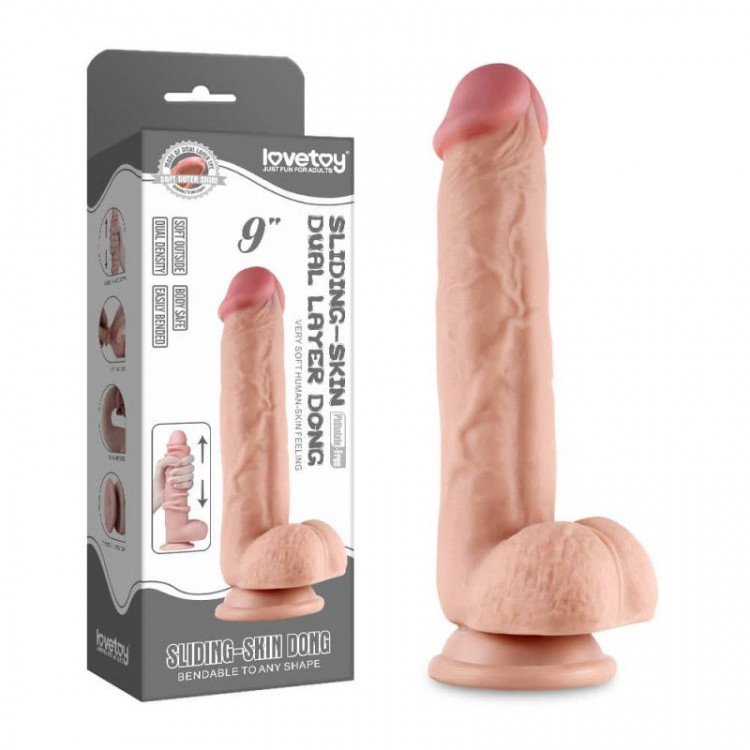 Телесный фаллоимитатор на присоске Sliding Skin Dual Layer Dong - 24,5 см.