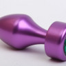 Фиолетовая анальная пробка с широким основанием и зелёным кристаллом - 7,8 см.