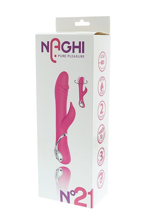 Розовый ротатор NAGHI NO.21 RECHARGEABLE DUO VIBRATOR с клиторальным отростком