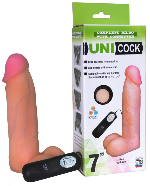 Фаллическая насадка Харнесс UNICOCK 7  с вибрацией - 19 см.