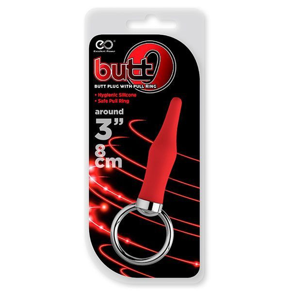 Красная анальная пробка с колечком BUTT O 3INCH BUTT PLUG RED - 8 см.