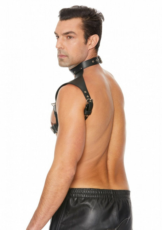 Черная мужская портупея Men Harness With Neck Collar