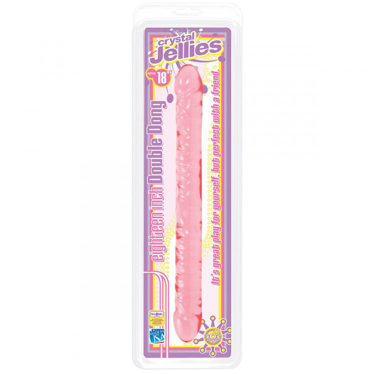 Розовый двухголовый фаллоимитатор Crystal Jellies - 45,7 см.