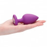 Фиолетовая анальная пробка с прозрачным стразом Extra Large Diamond Heart Butt Plug - 9,5 см.