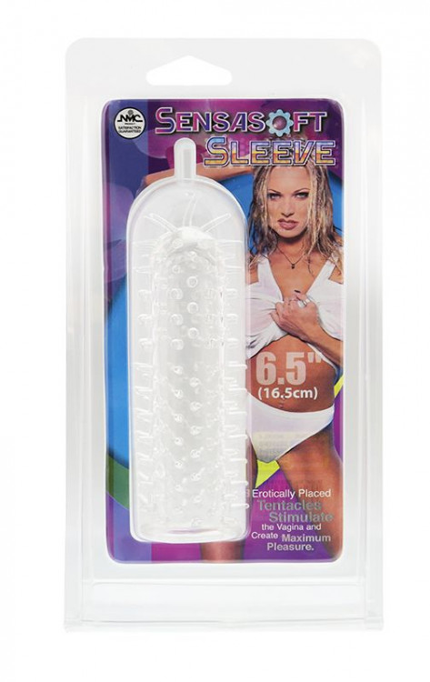 Прозрачная эластичная насадка на пенис с шипами SENSASOFT SLEEVE CLEAR